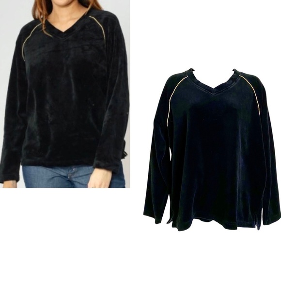 Vintage Catalina 2-pc Black Velour Track Suit Large V-neck Sweatshirt Pants Set - Picture 1 of 15